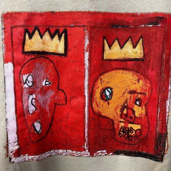 Jean Michel Basquiat Crown King Design Biege Hoodie size Medium - Picture 2 of 4
